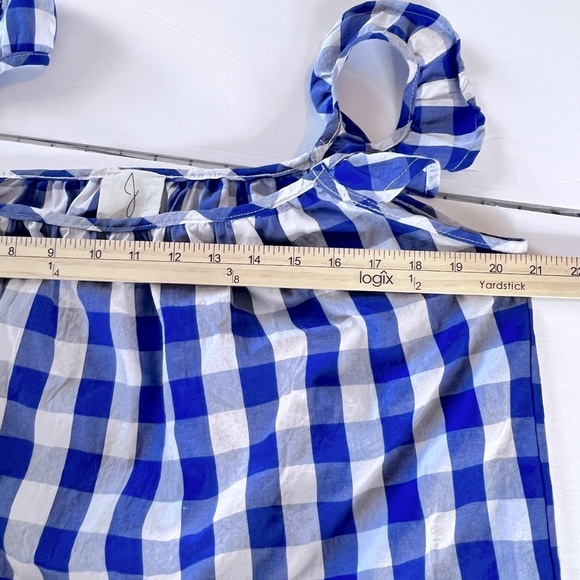 Blue Checkered Ruffle Sleeve Top - Picture 5 of 6